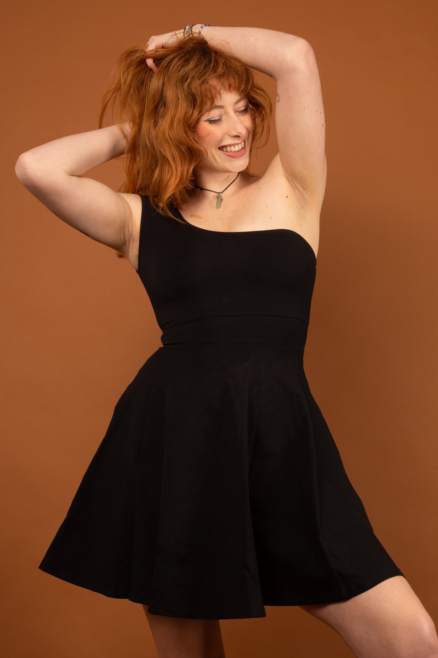 One Shoulder Dress Skater in Black