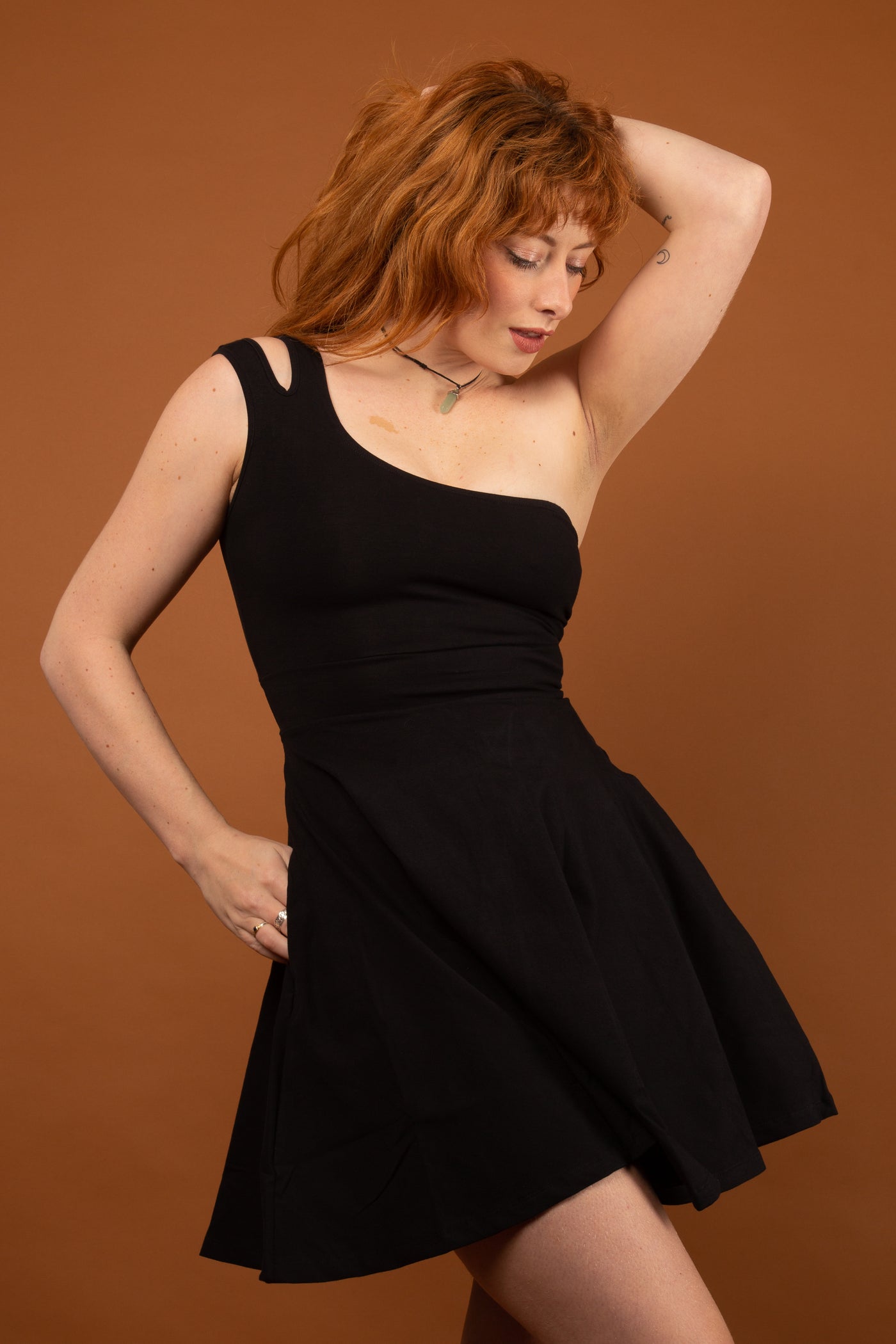 One Shoulder Dress Skater in Black