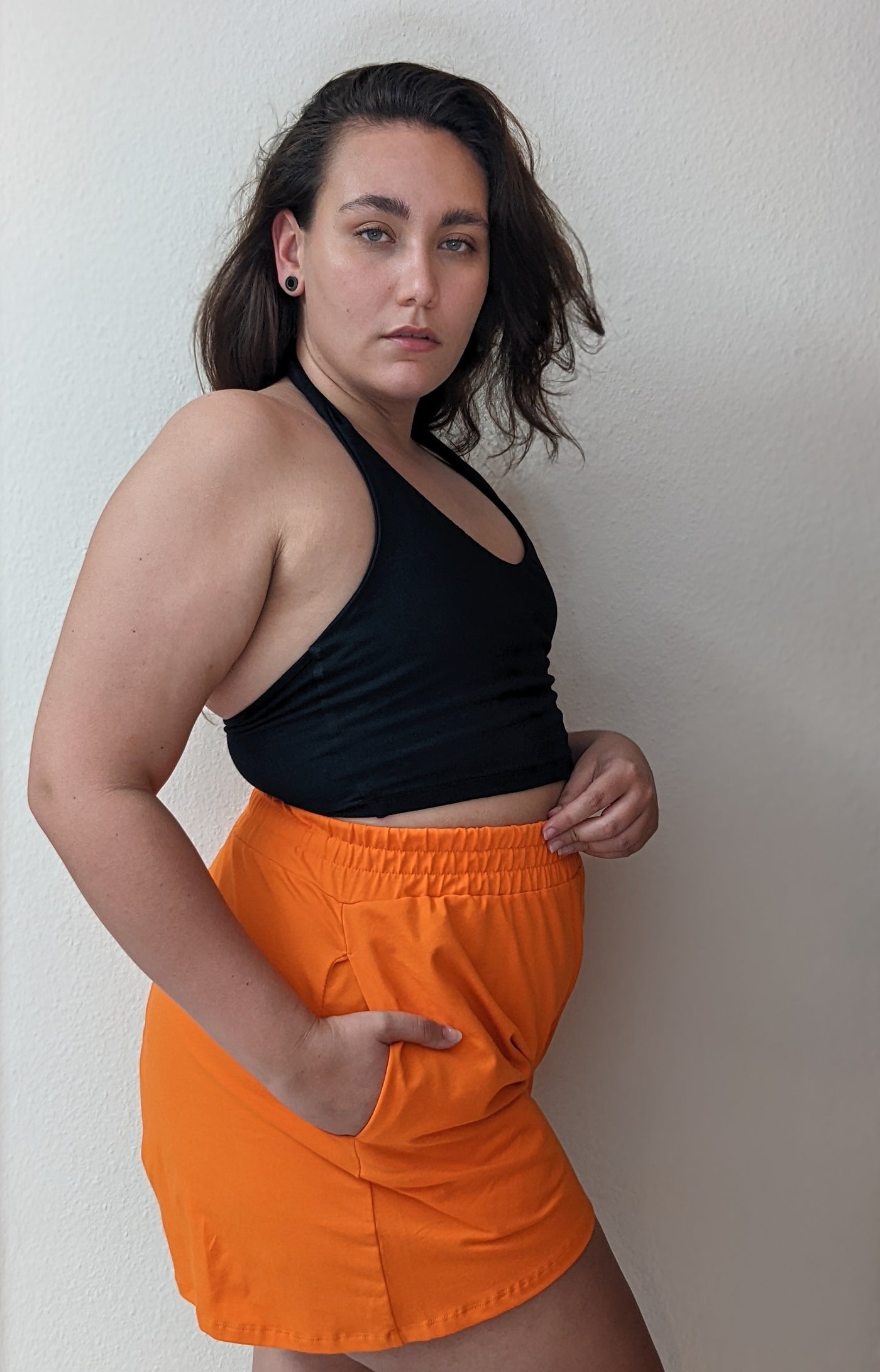 Short shorts in Tangerine