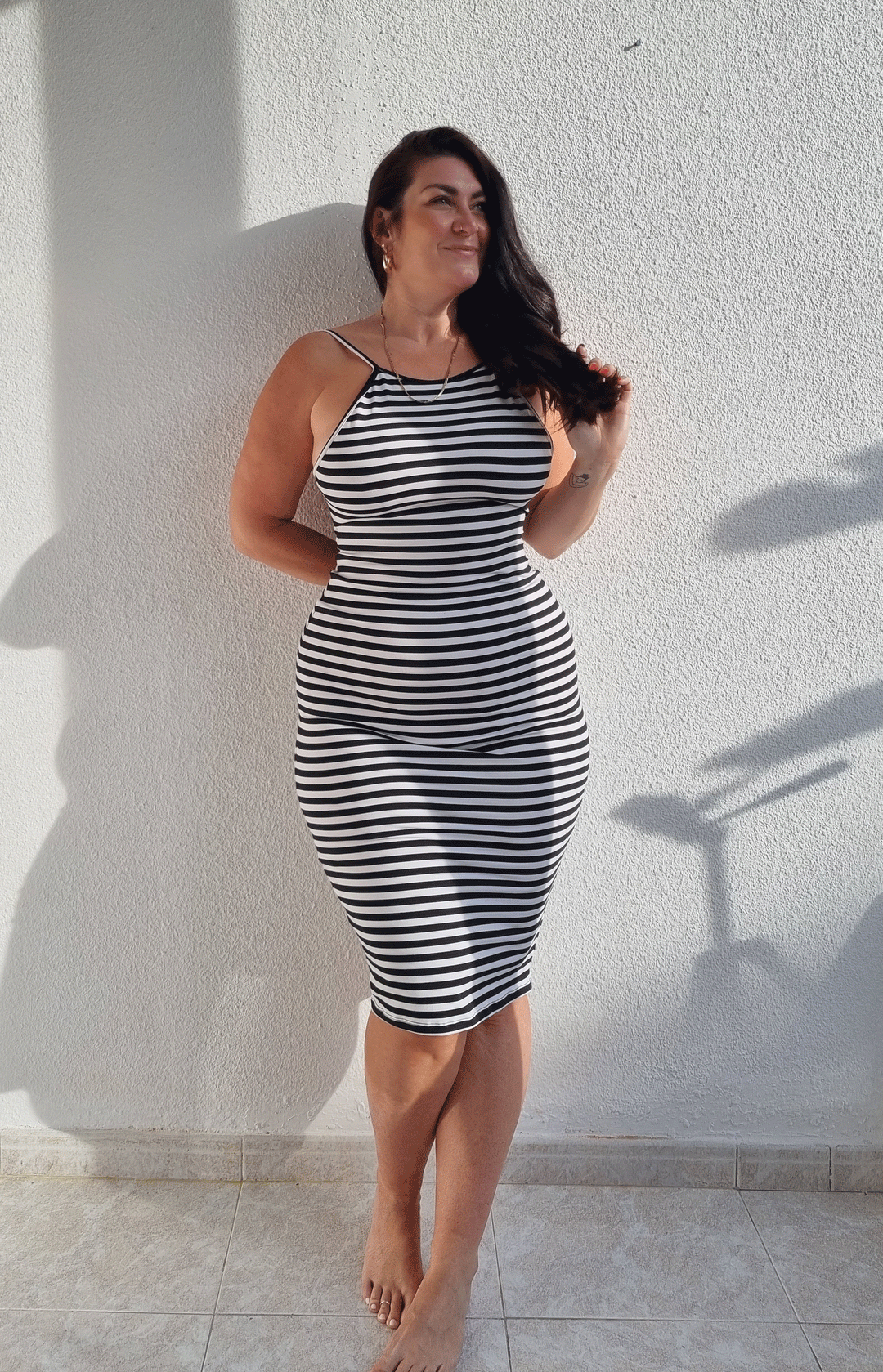 Nata Pencil Dress in Black and White Stripe Manners London