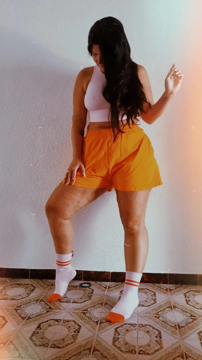 Short shorts in Tangerine