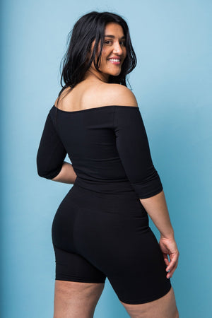 Bardot Mid Crop Top in Black - Manners London