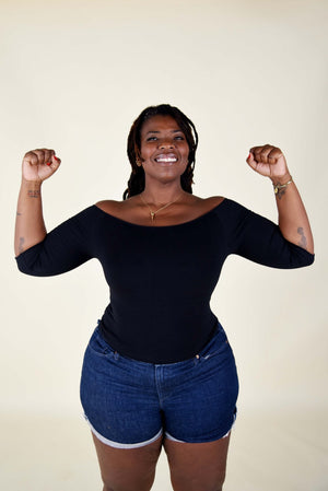 Bardot Mid Crop Top in Black - Manners London