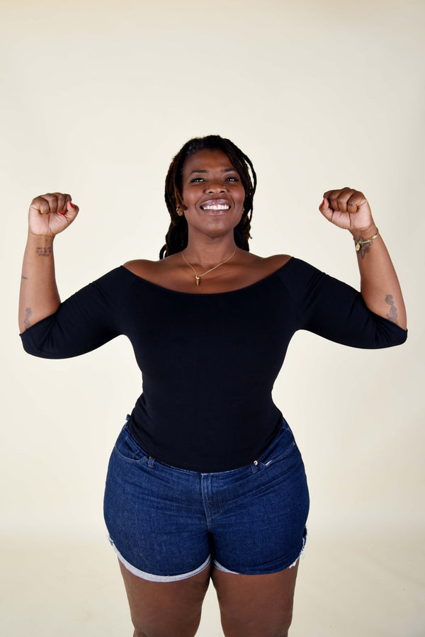 Bardot Mid Crop Top in Black - Manners London