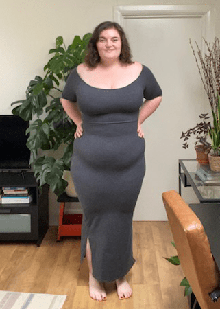 Baza Midi Dress 3/4 sleeve in Misty Grey - Manners London