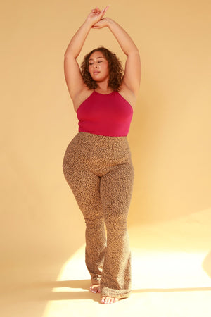 Faiza Flare Trousers in Classic Leopard - Manners London