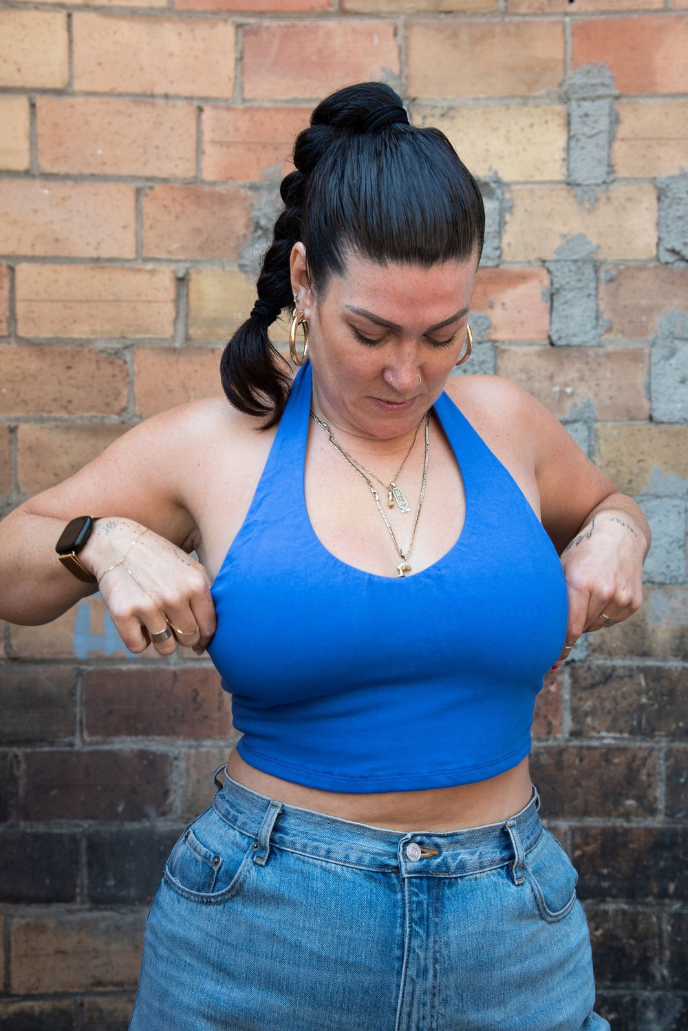 Halter crop top in Forgetmenot - Manners London