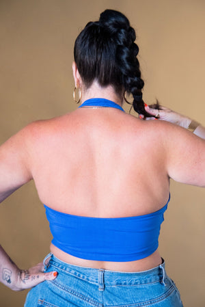 Halter crop top in Forgetmenot - Manners London