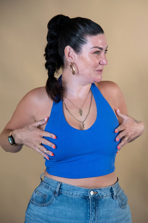 Halter crop top in Forgetmenot - Manners London