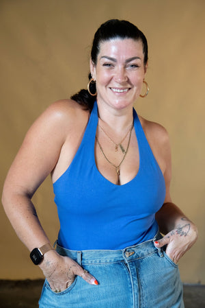 Halter full length top in Forgetmenot - Manners London