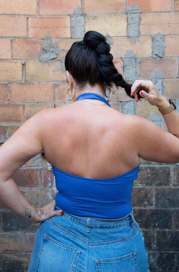 Halter full length top in Forgetmenot - Manners London