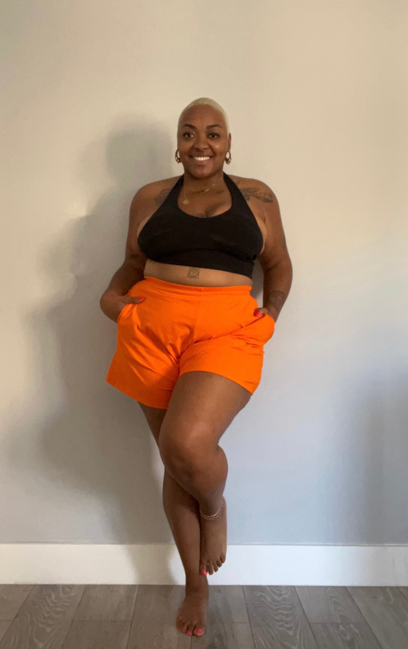 Short shorts in Tangerine
