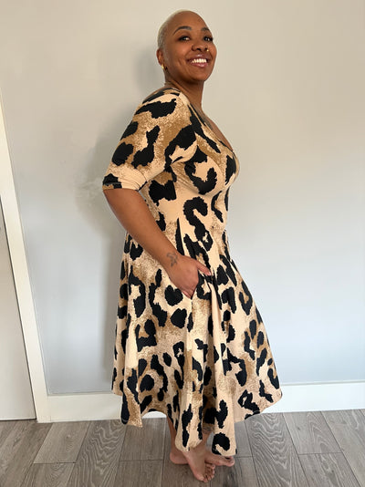 Asri x Api Dress with 3/4 length sleeves (Petit) in New Leopard