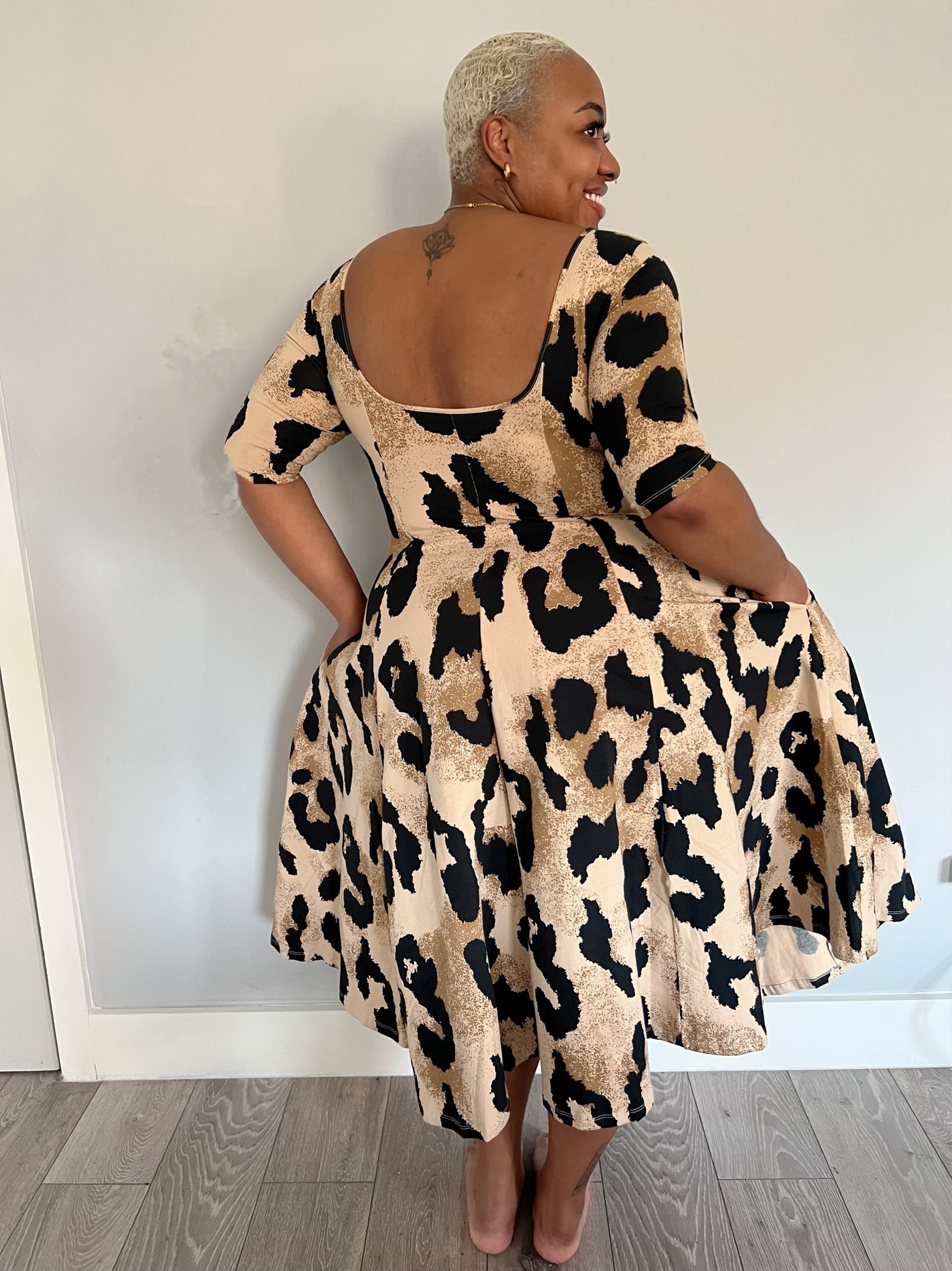 Asri x Api Dress with 3/4 length sleeves (Petit) in New Leopard