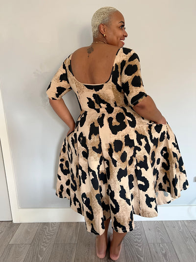 Asri x Api Dress with 3/4 length sleeves (Petit) in New Leopard