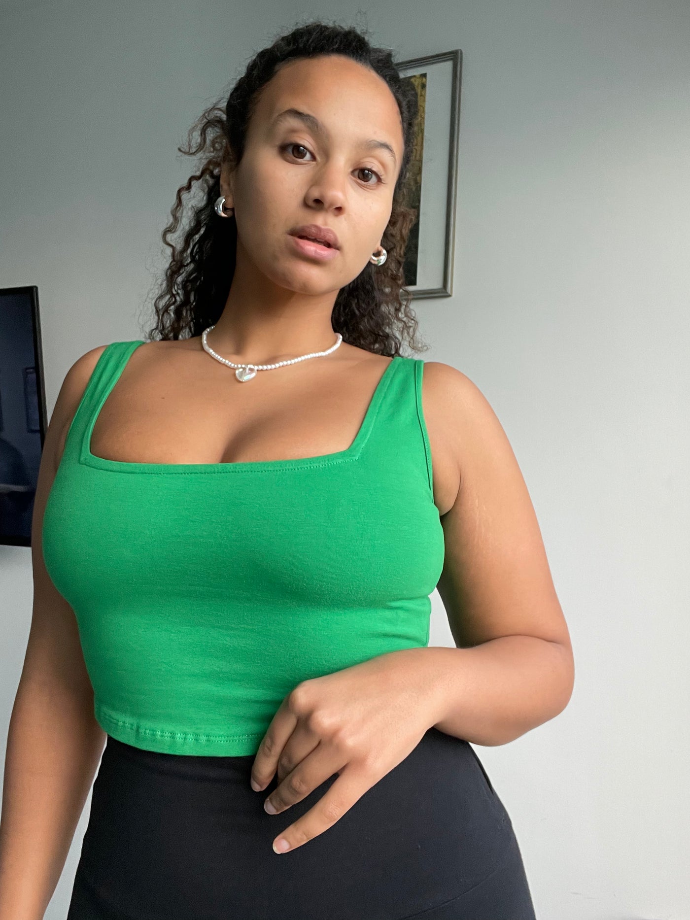 Square neck crop top in Grass Green