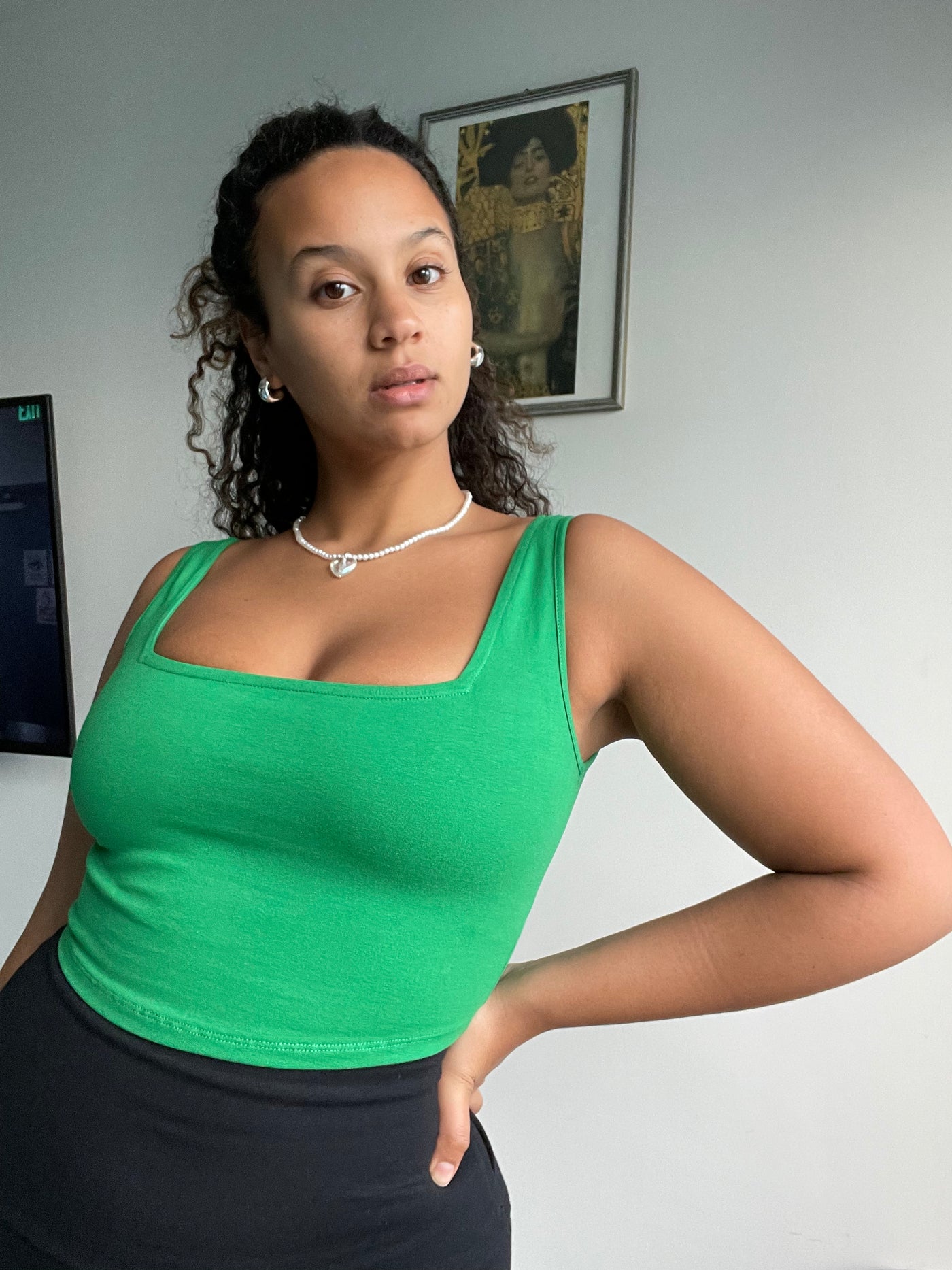 Square neck crop top in Grass Green