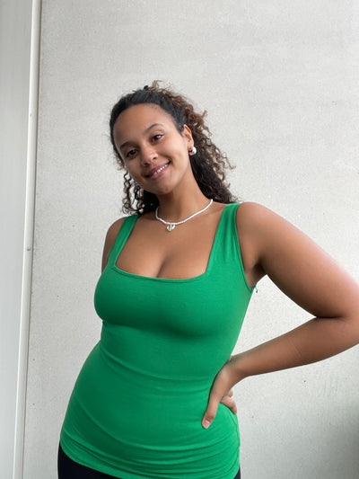 Square neck top full Length in Grass Green