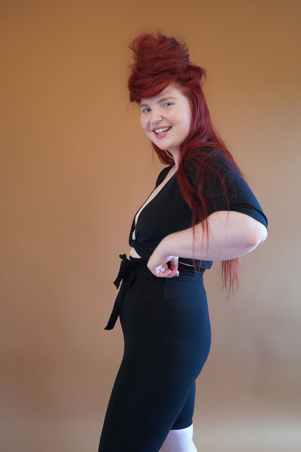 Indah Reversible Wrap Top in Black - Manners London