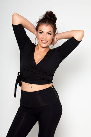 Indah Reversible Wrap Top in Black - Manners London
