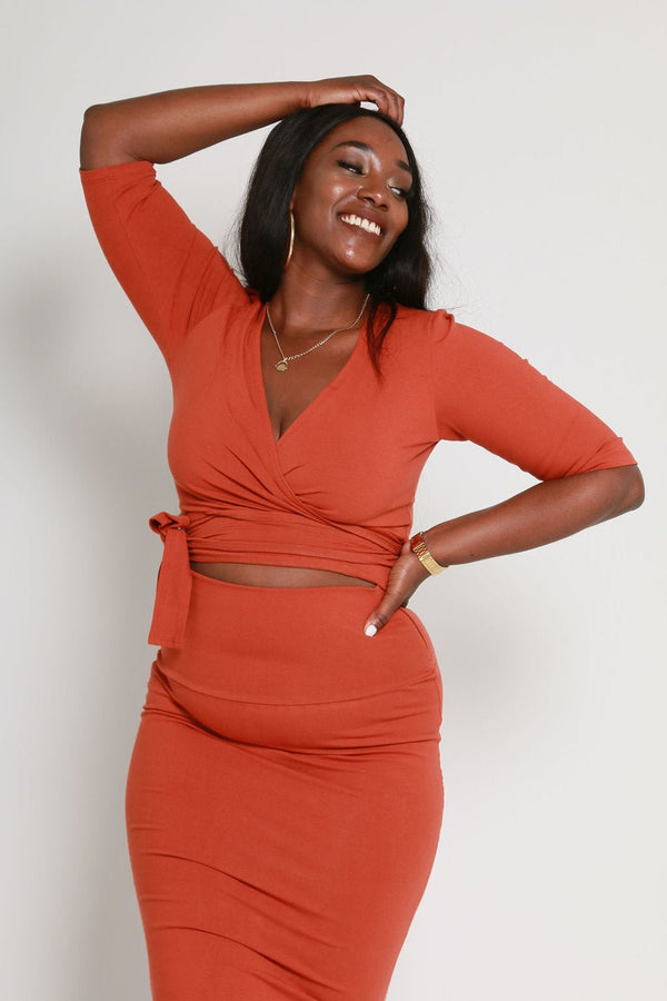 Indah Reversible Wrap Top in Burnt Orange - Manners London