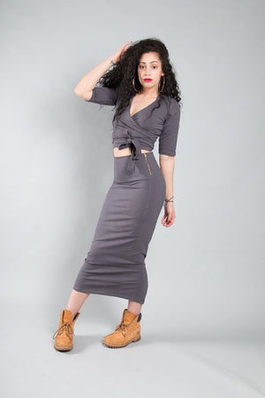 Indah Reversible Wrap Top in Stormy - Manners London