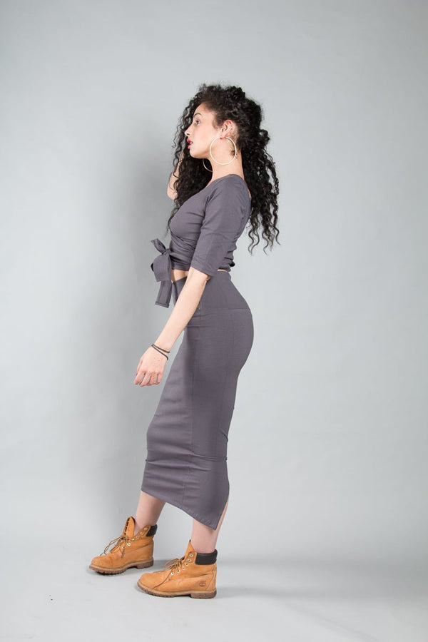 Indah Reversible Wrap Top in Stormy - Manners London