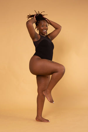 Kupu Sleeveless Bodysuit in Black and Mesh - Manners London