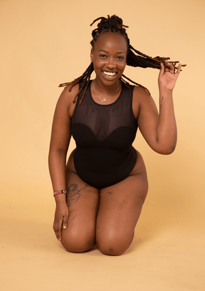 Kupu Sleeveless Bodysuit in Black and Mesh - Manners London