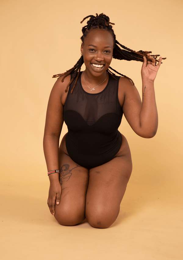 Kupu Sleeveless Bodysuit in Black and Mesh - Manners London