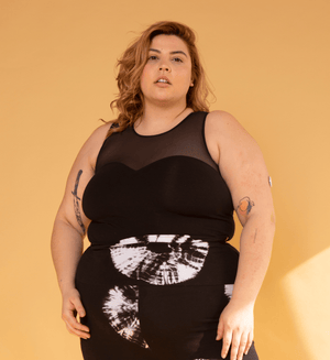 Kupu Sleeveless Bodysuit in Black and Mesh - Manners London