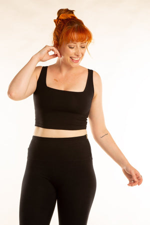 Square Neck Crop Vest in Black - Manners London