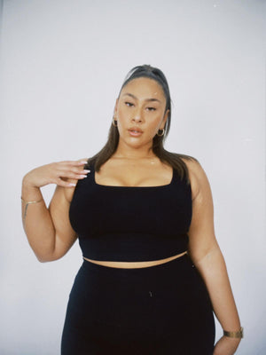 Square Neck Crop Vest in Black - Manners London