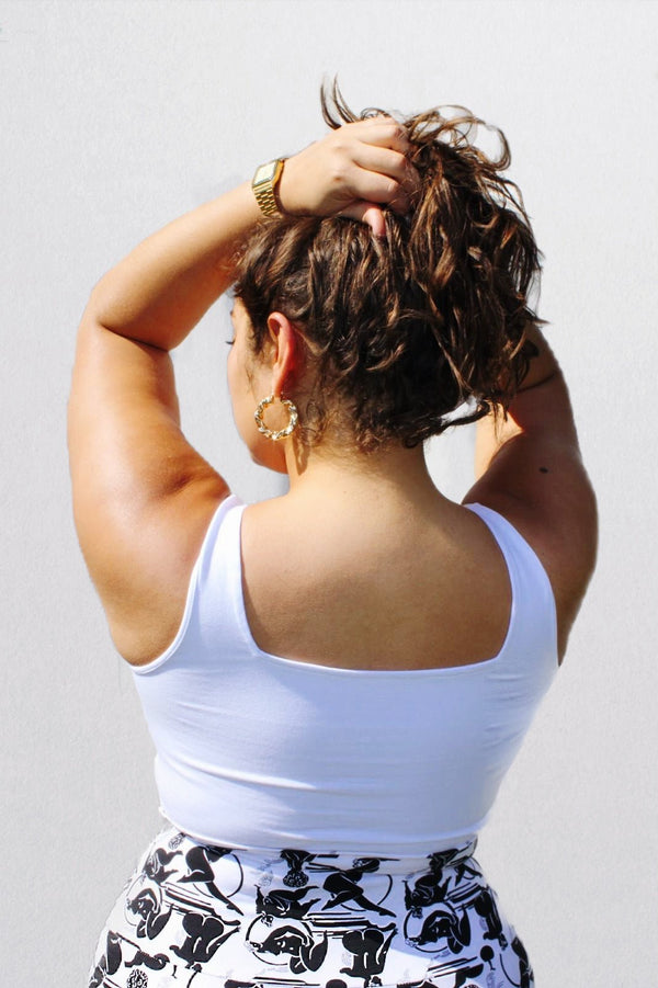 Square Neck Crop Vest in White - Manners London