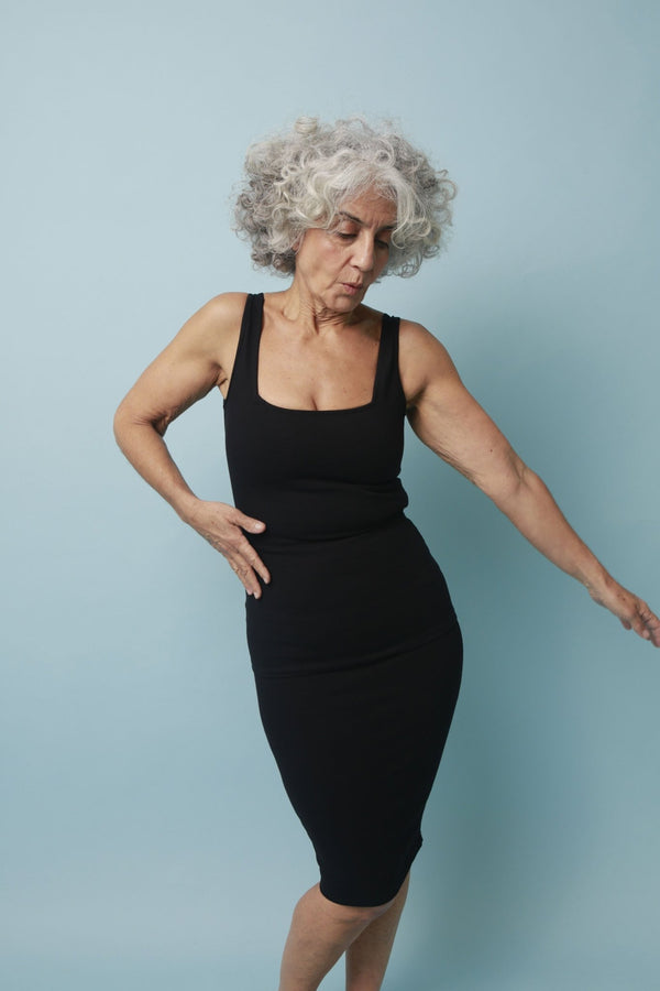 Square Neck Vest Full Length in Black - Manners London