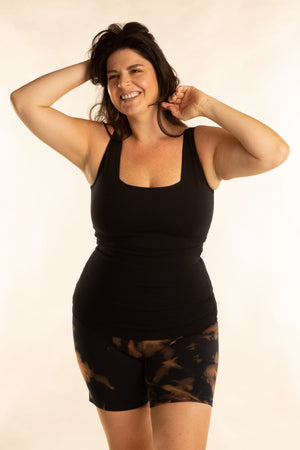 Square Neck Vest Full Length in Black - Manners London