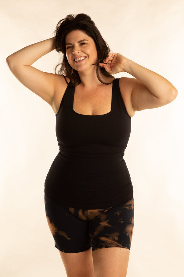 Square Neck Vest Full Length in Black - Manners London