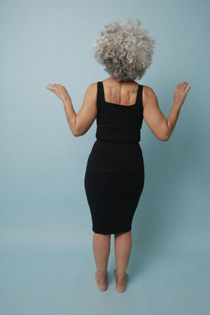 Square Neck Vest Full Length in Black - Manners London