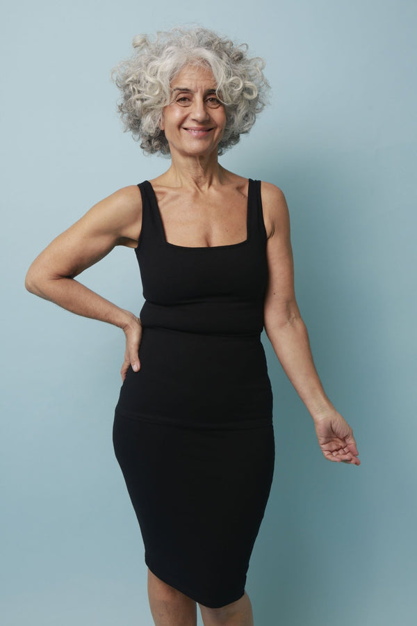 Square Neck Vest Full Length in Black - Manners London