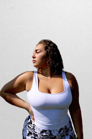 Square Neck Vest Full Length in White - Manners London