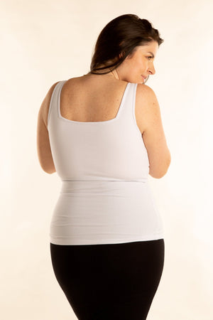 Square Neck Vest Full Length in White - Manners London