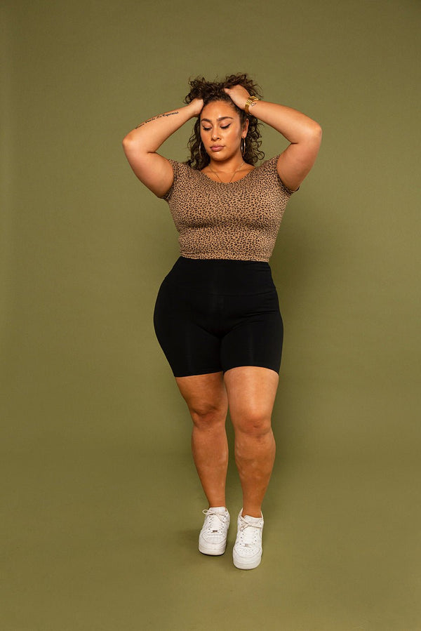 Super High Waisted Tib Cycle Shorts in Black - Manners London